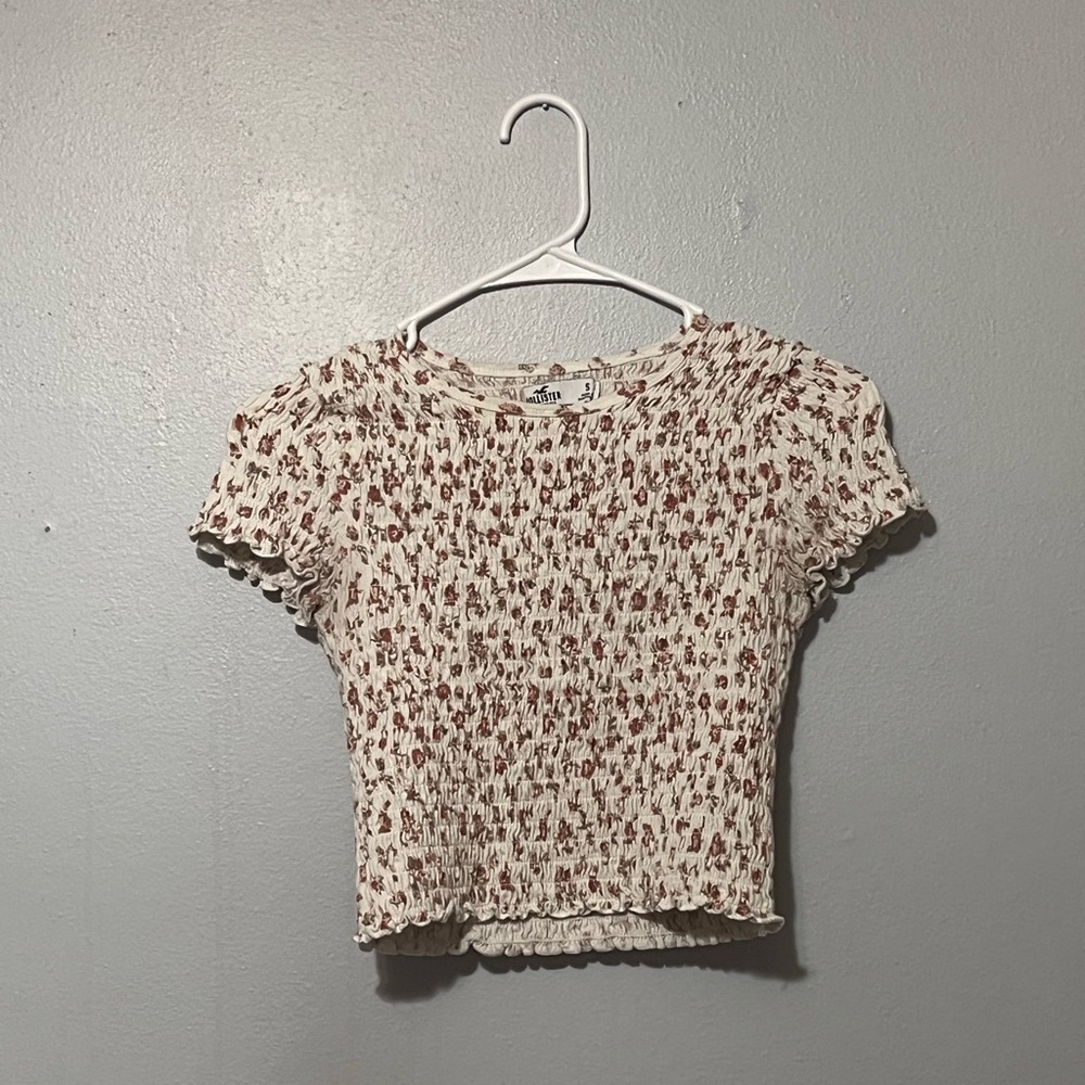 White floral, crop top, Brand: Hollister, Size: Small